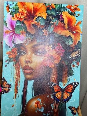 Vibrant Floral Goddess Canvas Art with Butterflies